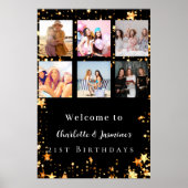 ブラック金ゴールドフォトコラージュ星2人誕生日 ポスター (正面)