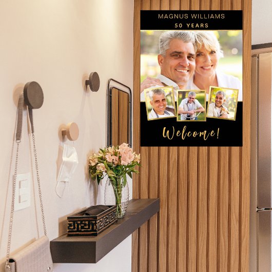 ブラック金ゴールドフォトコラージュ誕生日パーティーへようこそ ポスター