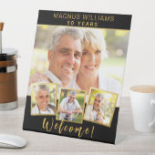 ブラック金ゴールドフォトコラージュ誕生日パーティーへようこそ 台座サイン (インサイチュ)