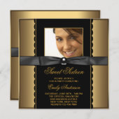 ブラック金ゴールドフォトスイート16パーティー 招待状 (正面/裏面)