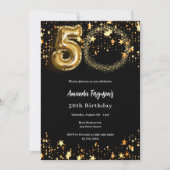 ブラック金ゴールドフォトスター50th贅沢な誕生日 招待状 (正面)