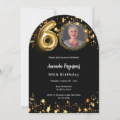 ブラック金ゴールドフォトスター60th誕生日アーチ 招待状 (正面)