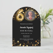 ブラック金ゴールドフォトスター60th誕生日アーチ 招待状 (スタンド正面)