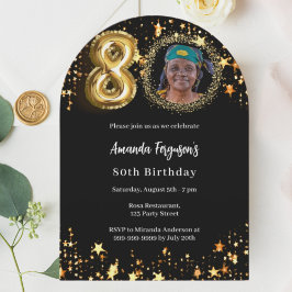 ブラック金ゴールドフォトスター80th birthday arch 招待状