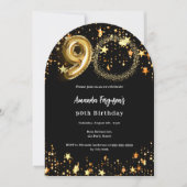 ブラック金ゴールドフォトスター90th誕生日アーチ 招待状 (正面)