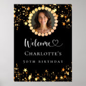 ブラック金ゴールドフォトダイヤモンド誕生日パーティーへようこそ ポスター (正面)