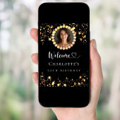 ブラック金ゴールドフォトダイヤモンド誕生日パーティーへようこそ ポスター