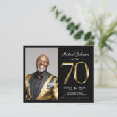 ブラック金ゴールドフォトバジェット70誕生日招待状 (スタンド正面)