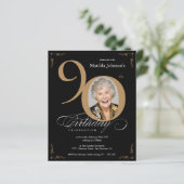 ブラック金ゴールドフォトバジェット90誕生日招待状 (スタンド正面)