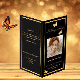 ブラック金ゴールドフォトバタフライ葬儀プログラム