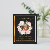 ブラック金ゴールドフォトピンクフローラ葬儀プログラム (スタンド正面)