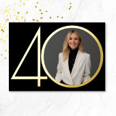 ブラック金ゴールドフォトミニマル40th誕生日パーティー 箔招待状
