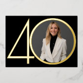 ブラック金ゴールドフォトミニマル40th誕生日パーティー 箔招待状 (正面)