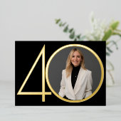 ブラック金ゴールドフォトミニマル40th誕生日パーティー 箔招待状 (立ち正面)