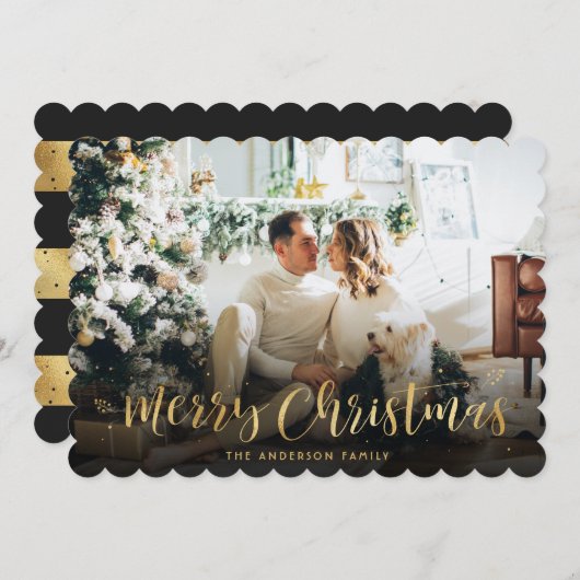 ブラック金ゴールドフォトメリークリスマスカード シーズンカード (正面/裏面)