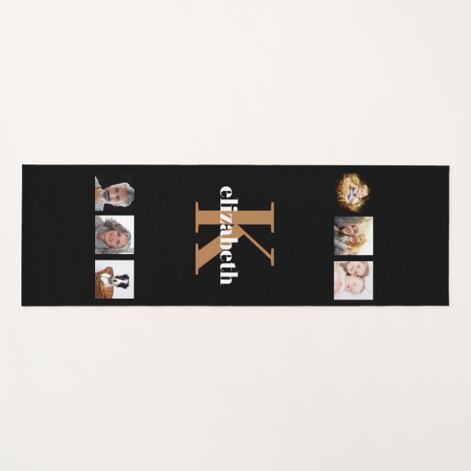 ブラック金ゴールドフォトモノグラムイニシャル名 ヨガマット (正面(横))