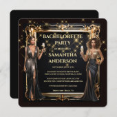 ブラック金ゴールドフォーマル女子の週末遠くにバチェロレッテ 招待状 (正面/裏面)