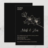 ブラック金ゴールドフラワーミニマルホワイト結婚式招待状 招待状 (正面/裏面)