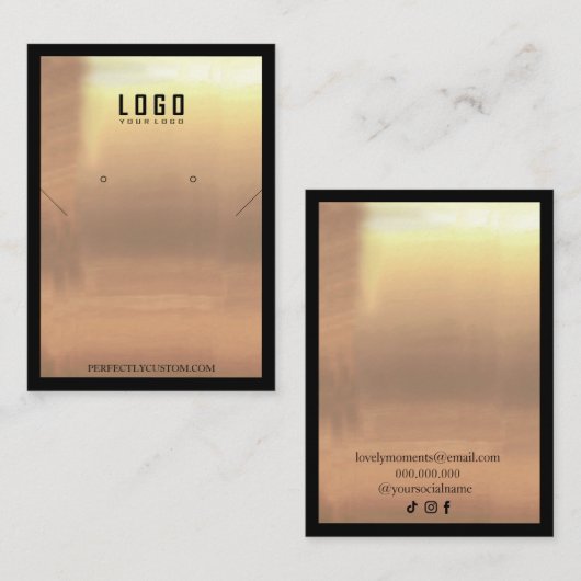 ブラック金ゴールドフレームモダンネックレスイヤリング 名刺 (正面/裏面)