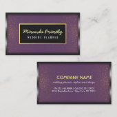 ブラック金ゴールドフレーム&パープルグリッターウェディングプランナー 名刺 (正面/裏面)