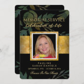 ブラック金ゴールドフローラエレガント記念サービス招待状 招待状 (正面/裏面)