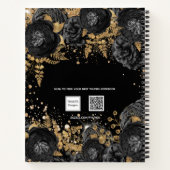 ブラック金ゴールドフローラグリッター名グラマラス ノートブック (裏面)