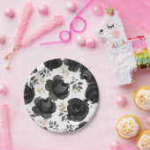 ブラック金ゴールドフローラグ葉ラム結婚ズ ペーパープレート (パーティー)