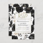 ブラック金ゴールドフローラグ葉ラム結婚ズ 出欠カード (正面/裏面)