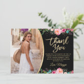 ブラック金ゴールドフローラサプライズ退職パーティー写真 サンキューカード (スタンド正面)