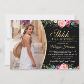 ブラック金ゴールドフローラサプライズ退職パーティー写真 招待状 (正面)