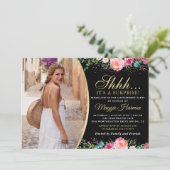 ブラック金ゴールドフローラサプライズ退職パーティー写真 招待状 (スタンド正面)