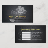 ブラック金ゴールドフローラサロンブティックギフト証明書 割引カード (正面/裏面)