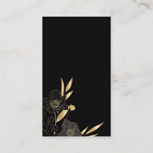 ブラック金ゴールドフローラシンプルタイポグラフィ名の場所 プレイスカード (裏面)