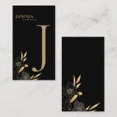 ブラック金ゴールドフローラシンプルタイポグラフィ名の場所 プレイスカード (正面/裏面)