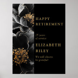 ブラック金ゴールドフローラハッピーリタイアメントウェルカムサイン ポスター