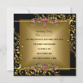 ブラック金ゴールドフローラピンク40歳の誕生日パーティー 招待状 (裏面)
