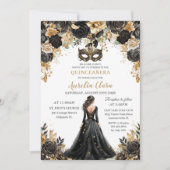 ブラック金ゴールドフローラマスカレードボールキンセアニラ 招待状 (正面)