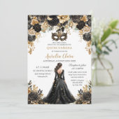 ブラック金ゴールドフローラマスカレードボールキンセアニラ 招待状 (スタンド正面)