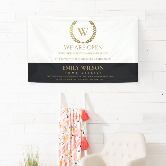 ブラック金ゴールドフローラローレルリースイニシャル再開口 横断幕 (インサイチュ)