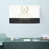 ブラック金ゴールドフローラローレルリースイニシャル再開口 横断幕 (トレードショー)