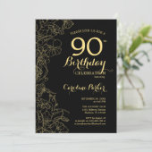 ブラック金ゴールドフローラ写真90th Birthday Party 招待状 (スタンド正面)