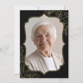 ブラック金ゴールドフローラ写真90th Birthday Party 招待状 (裏面)