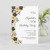 ブラック金ゴールドフローラ水彩40th誕生日パーティー 招待状 (スタンド正面)