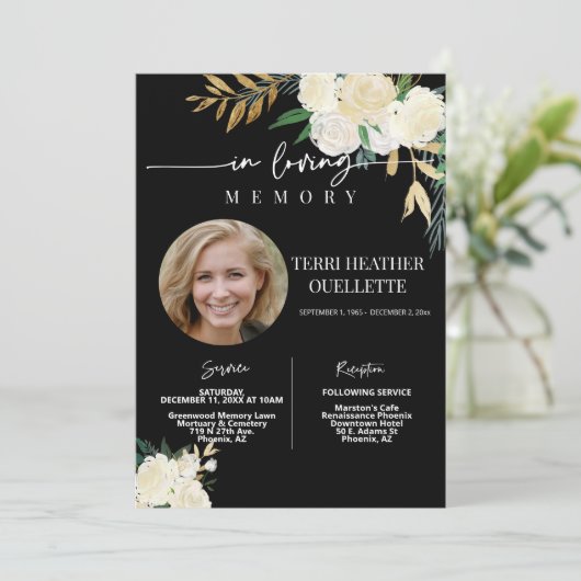 ブラック金ゴールドフローラ葬儀記念撮影 招待状 (スタンド正面)