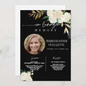 ブラック金ゴールドフローラ葬儀記念撮影 招待状 (正面/裏面)