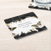 ブラック金ゴールドフローラ蝶キンセアニェラ スクエアペーパーコースター (アングル)