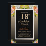 ブラック金ゴールドフローラ18th誕生日ディナー 招待状<br><div class="desc">黒と金ゴールドフローラ18th誕生日ディナーパーティの招待状。</div>