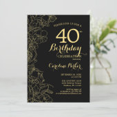 ブラック金ゴールドフローラ40th誕生日パーティの招待状 招待状 (スタンド正面)