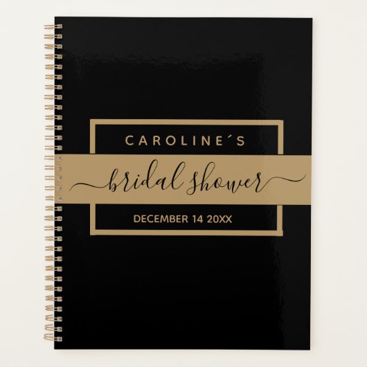 ブラック金ゴールドブライダルシャワースクエアデザイン エレガント プランナー手帳 (正面)