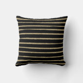 ブラック金ゴールドブラシストロークのストライプ クッション (裏面)